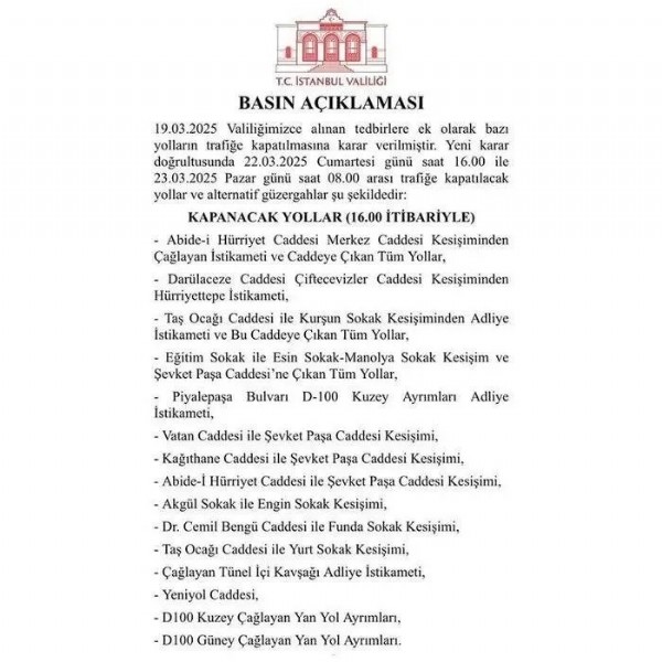 Yola çıkacaklar dikkat! O yollar yarın kapatılacak